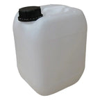 Weißer 5 liter kunststoff kanister mit schwarzem schraubverschluss aus hdpe nach din51 standard