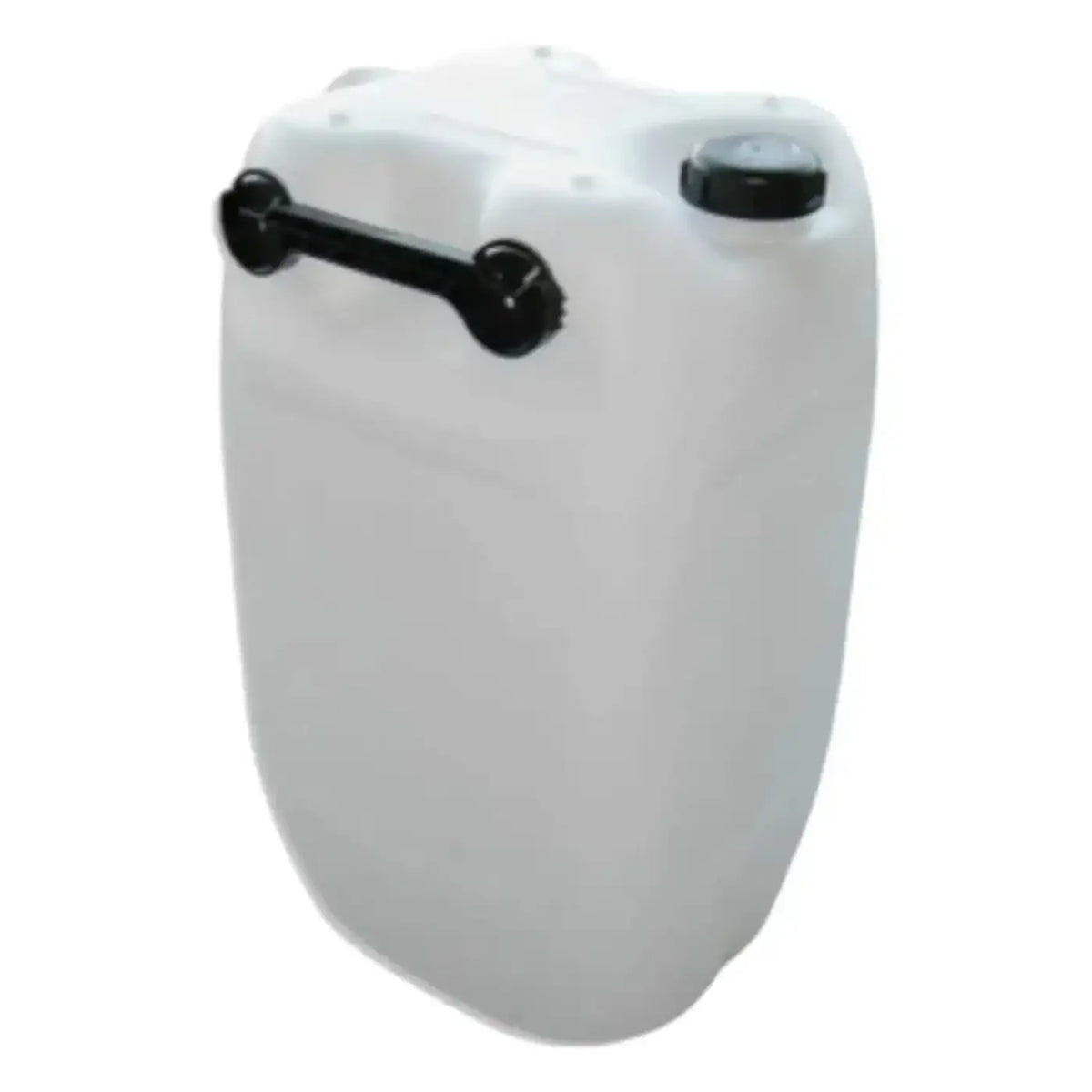 Weiß Kunststoff Kanister 60 Liter mit drei Griffen aus HDPE und schwarzem Griff und Verschluss