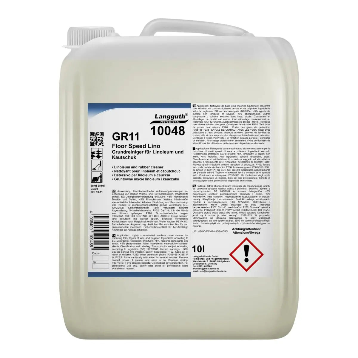 LANGGUTH  GR11  Grundreiniger für Linoleum & Kautschuk 10 Liter