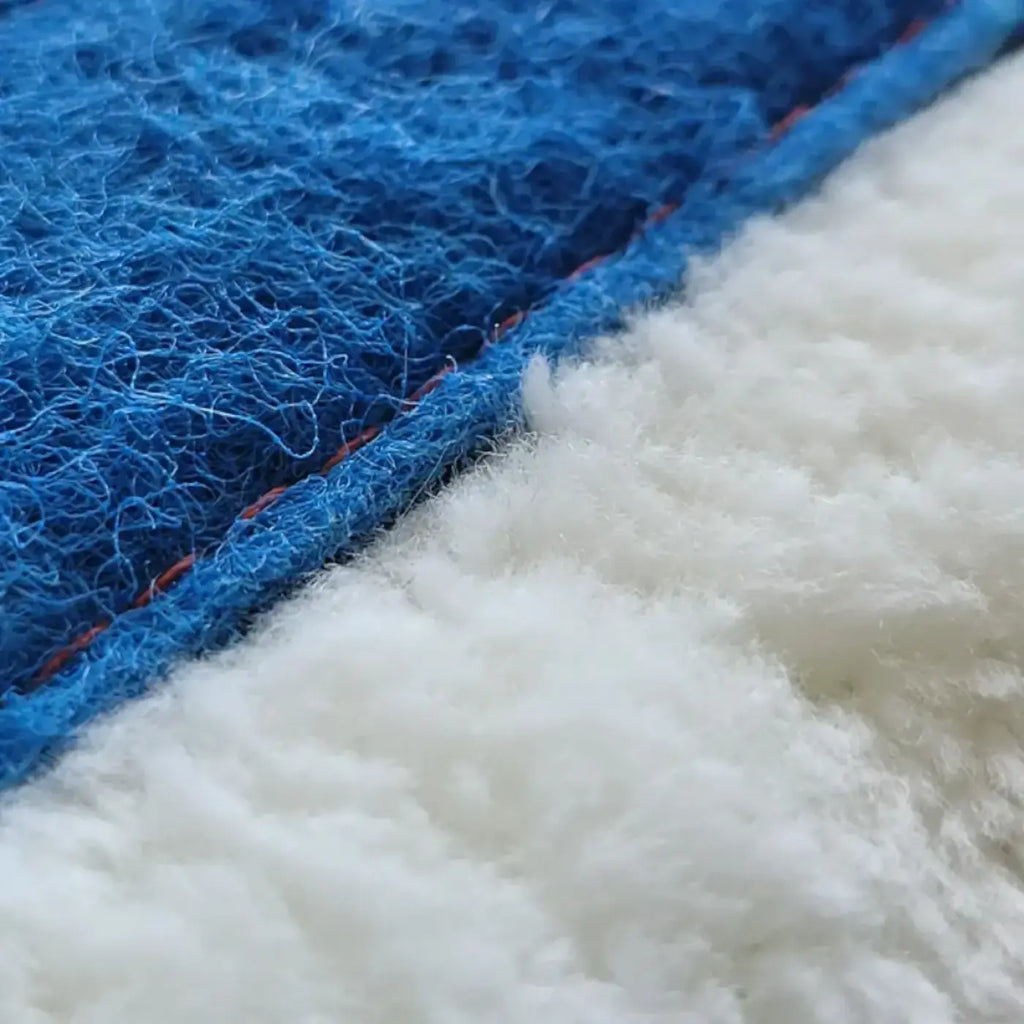 Blue und weiße fleece stoff mit texturierter mesh-oberfläche und weichem innenfutter für maykker einwascher komplett set switchmop