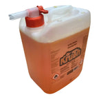 Maykker orange krush glasreiniger seife in einem durchscheinenden weißen plastikkanister mit orangenem verschluss und ausguss
