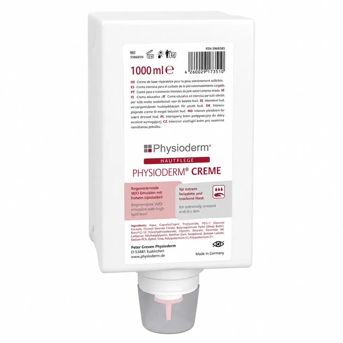 Physioderm® Creme Hautpflegecreme für Hände & Gesicht 1 Liter Varioflasche