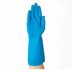 Ansell alphatec 37-210 chemikalienschutzhandschuh in hellblau mit glatter, robuster Oberfläche und langem Schaft
