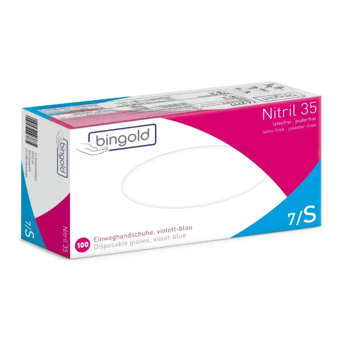 Eine box bingold nitril 35 einweghandschuhe violettblau puderfrei latexfrei 100 stück