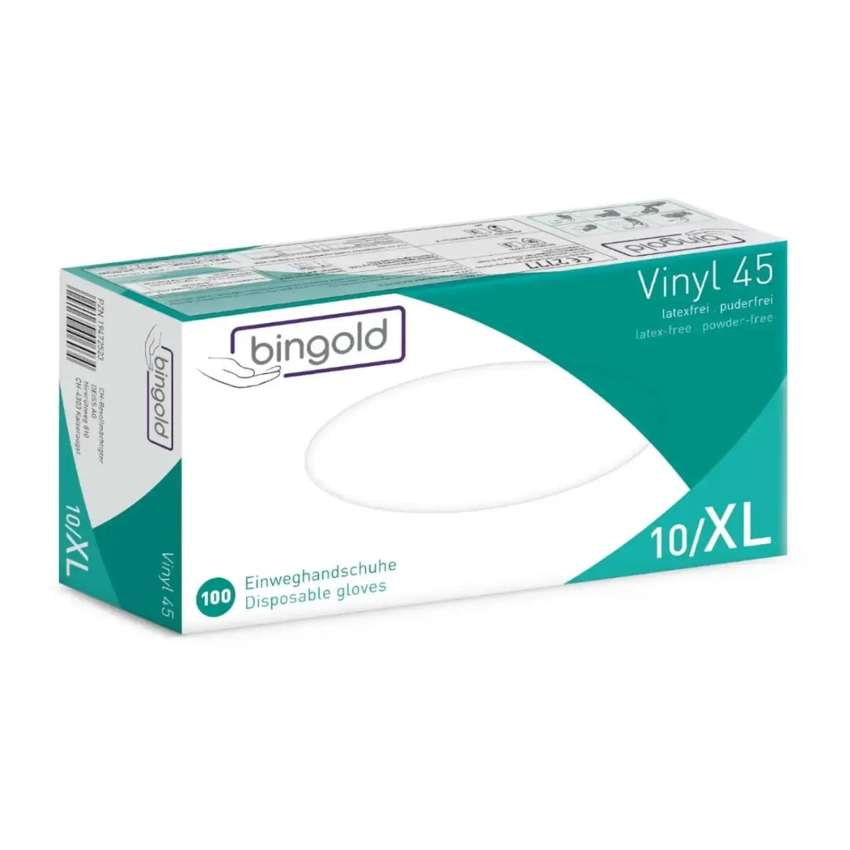 Teal und weiße box bingold vinyl einweghandschuhe transparent puderfrei größe xl 100 stück