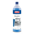 Blaue plastikflasche buzil blitz citro g481 allzweckreiniger mit zitronenduft und bild eines sauberen büroraums