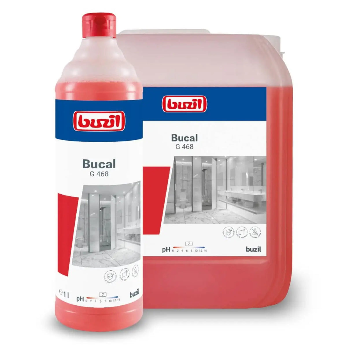 Rote bucal g 468 säurefreier sanitärunterhaltsreiniger von buzil in plastikflasche und kanister 1l