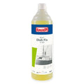 A clear plastic bottle of buzil buz dish fix g530 spülmittel with yellow liquid and a blue and white label