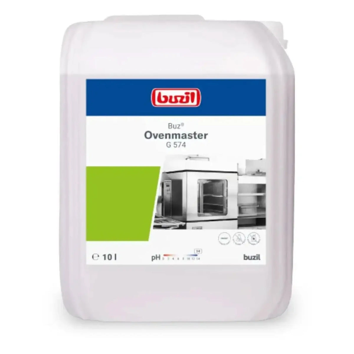 Weißer plastikbehälter mit buzil ovenmaster g 574 ofenreiniger 10 liter für konvektomaten und grills