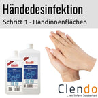 Weiße kunststoffflasche busil händedesinfektion se110 500 ml mit blauem etikett und rotem logo
