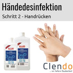 Weiße plastikflasche mit 500 ml buzil handdesinfektion se110 d110 mit blauem etikett und rotem logo
