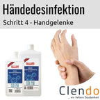 Weiße plastikflasche busil händedesinfektion se110 500 ml mit blauem etikett und roter markenkennzeichnung