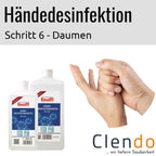 Zwei transparente plastikflaschen handdesinfektionsmittel buzil händedesinfektion se110 blau weißes etiket