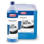 Blauer kunststoffflasche und kanister von buzil multi clean g 430 alkalischer aktivreiniger 1l für vielseitige oberflächenreinigung