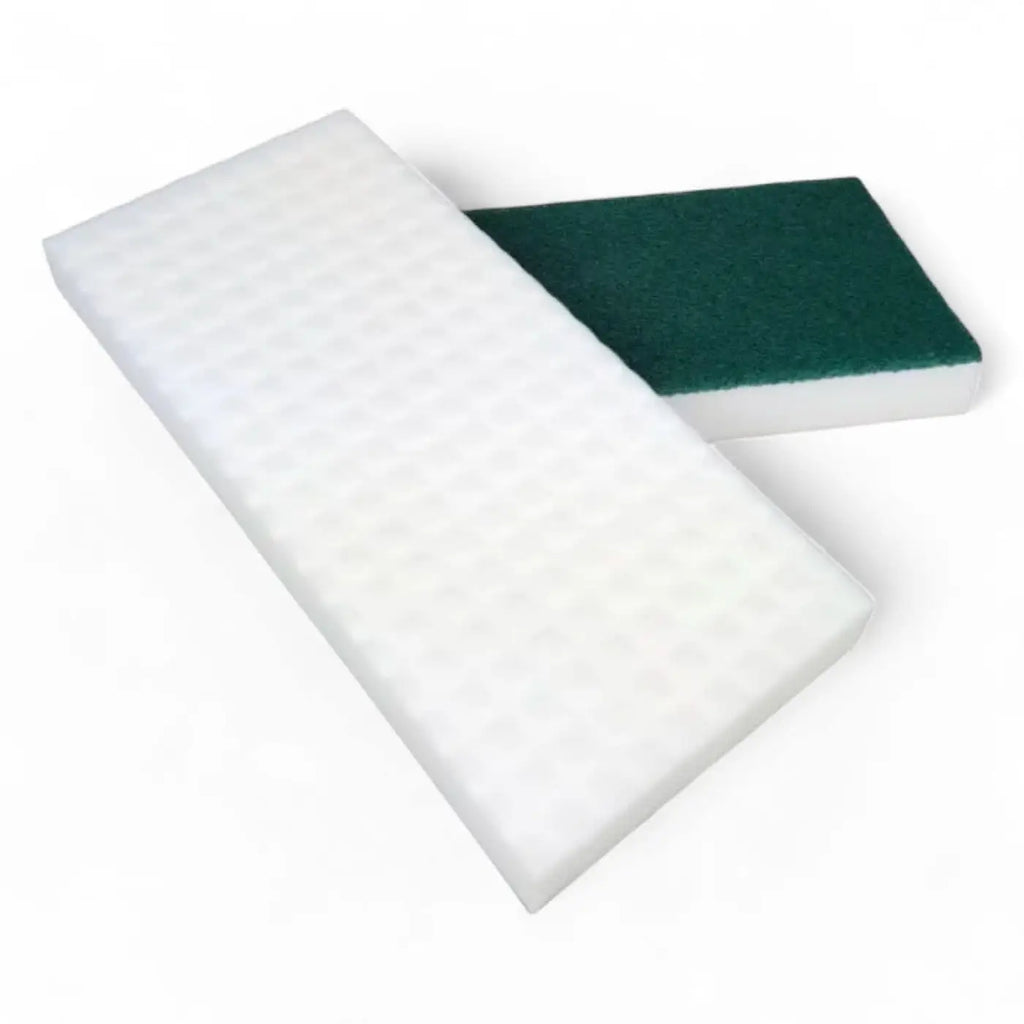 Weiß-grüne rechteckige clendo melamin reinigungshandpads 11x25 cm mit strukturierter, scheuernder oberfläche