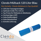 Blauer müllsack premium clendo 120 liter aus hochwertigem ldpe material für den mülleinsatz