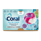 Coral waschmittel all in1 caps in leuchtendem pink und lila mit wasserlilien und limette duft für 15 waschgänge