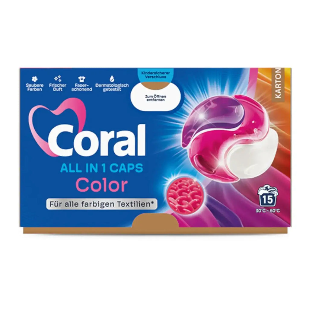Coral waschmittel color all in1 caps 15wl pink weiße gelkapseln für bunte wäsche