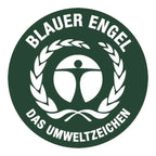 Dunkelgrünes rundes emblem mit weißer menschlicher figur und olivenzweigkranz auf den müllsäcken deiss re source 120 liter
