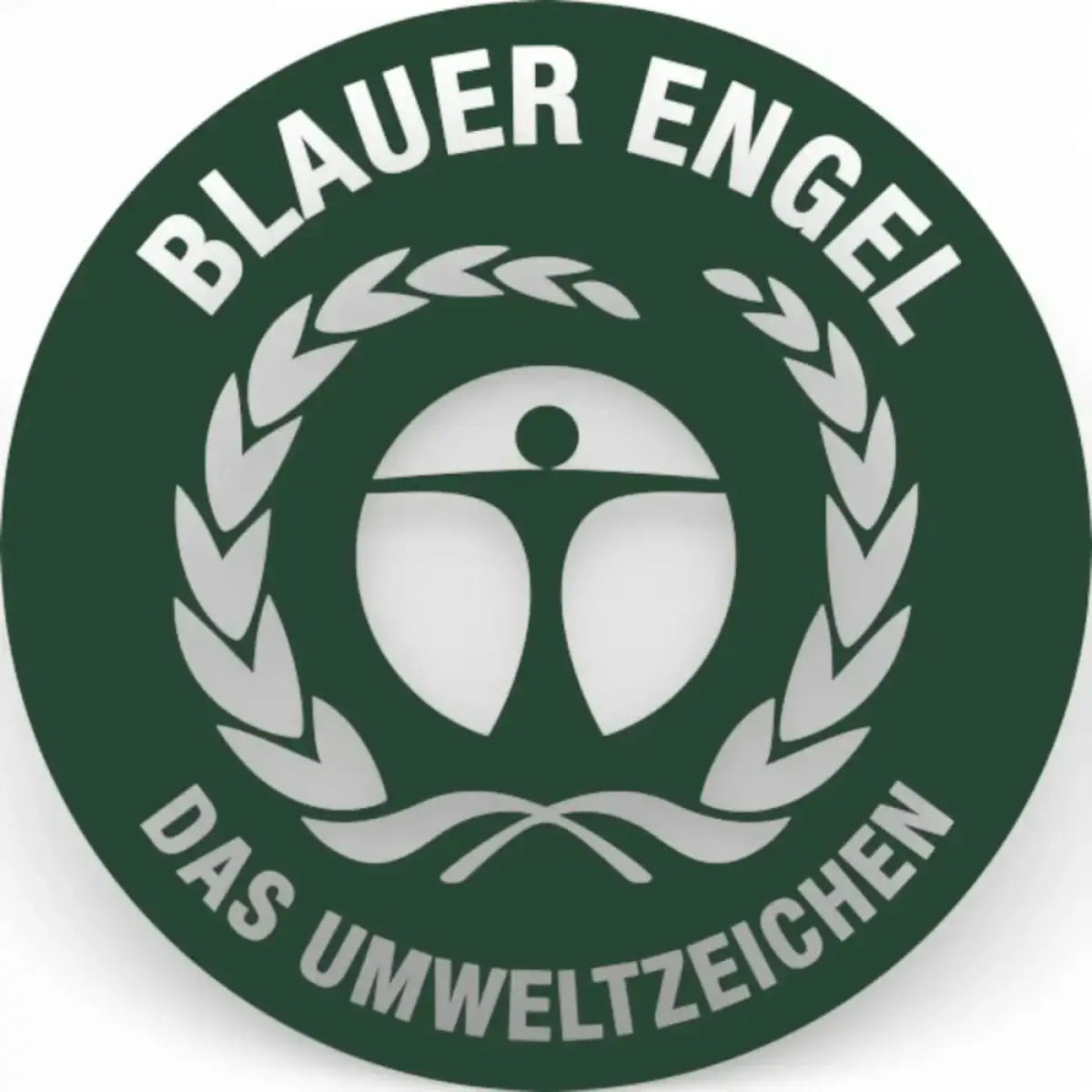 Dark green recycler logo with white text blauar engel on black deiss re source 120 liter garbage bags