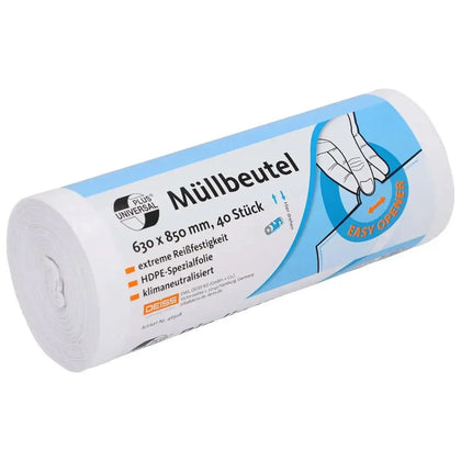 DEISS Universal Plus Müllbeutel HDPE 80 Liter Weiß 46928 passend für Drahtgitterkörbe – Palette mit 1080 Rollen