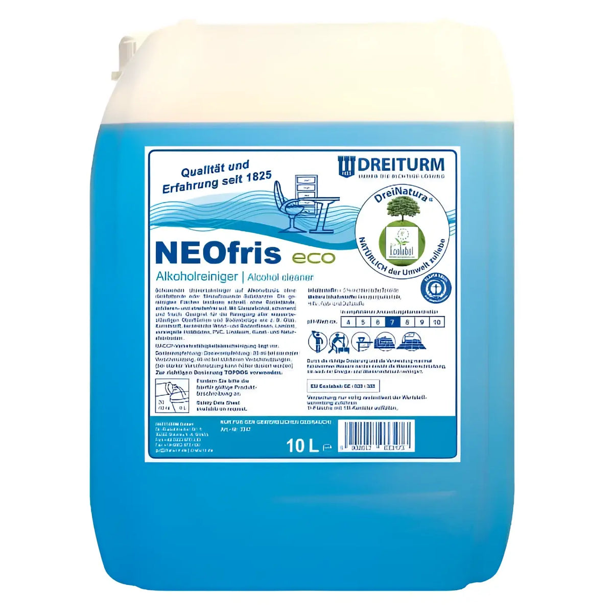 Blauer plastikkanister 10 liter dreiturm neofris eco alkoholanreicher universalreiniger für den haushalt