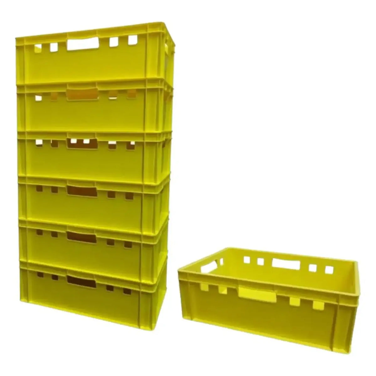 Stapelbox eurobox 60x40x20 cm aus gelbem hdpe mit verstärkten griffen und belüftungsschlitzen