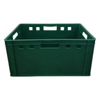Dunkelgrüne eurobox 60x40x30 cm stapelbox aus hdpe mit integrierten griffen und quadratischen aussparungen