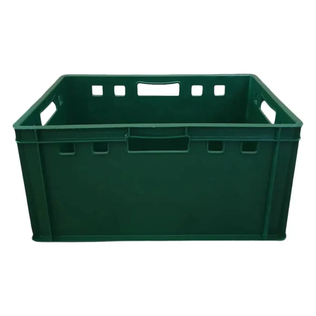 Dunkelgrüne eurobox 60x40x30 cm stapelbox aus hdpe mit integrierten griffen und quadratischen aussparungen