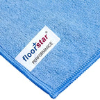 Lichtblaues microfiber premiumreinigungstuch floorstar performance mit weißem etikett für bodenreinigung