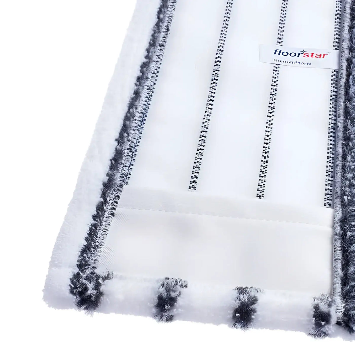 White and gray striped microfiber mop head with textured looped pile design for floorstar microfasermopp thenufil forte