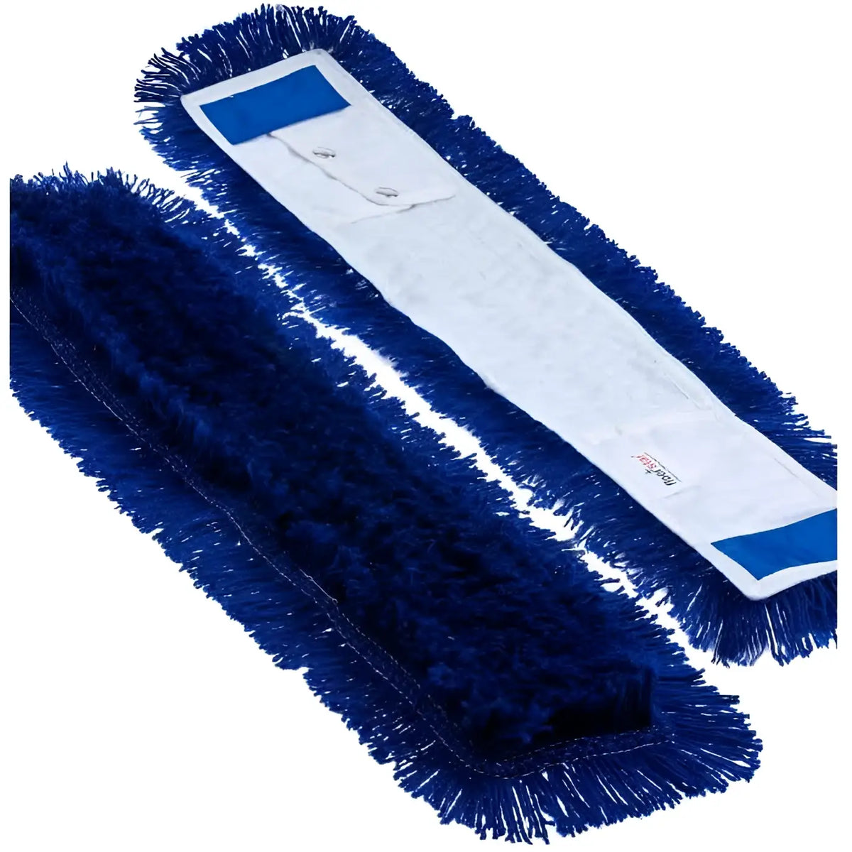 Floorstar staubwischmopp acryl mit blauem mikrofaserwischkopf, weißem stoffriemen und blauen kunststoffverschlüssen