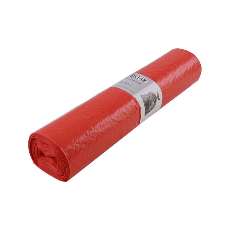 Ein rolle leuchtend roter glänzender ldpe müllsäcke 120l mit star markenetikett und illustration hygoclean