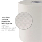 A weißes, geprägt toilettenpapier aus 100 prozent reiner zellulose in einer 6er pack hygienisch sauber