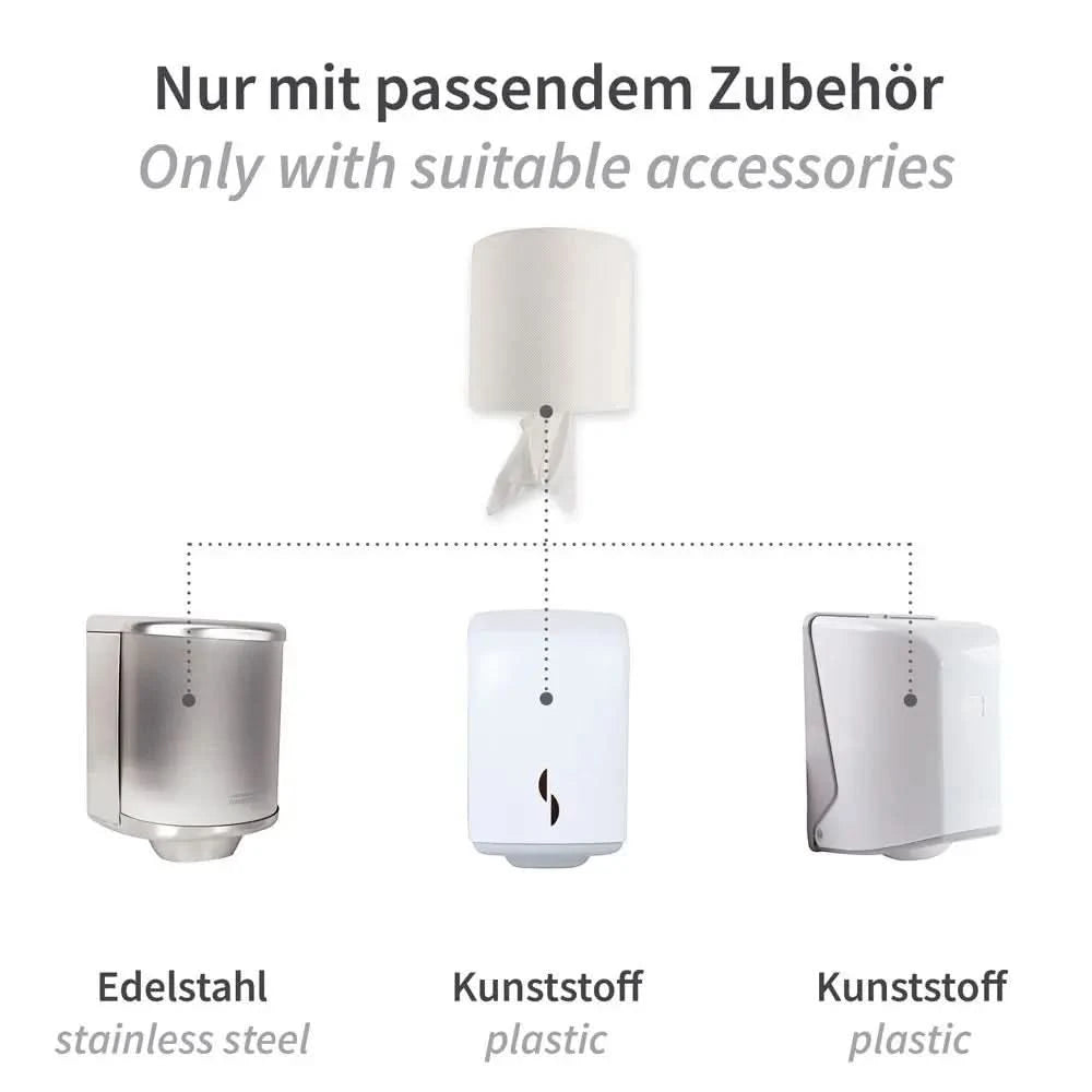 Weißer plastik papierhandtuchspender mit modernem design und minimalistischem schwarzen logo für hygoclean papierhandtuchrollen