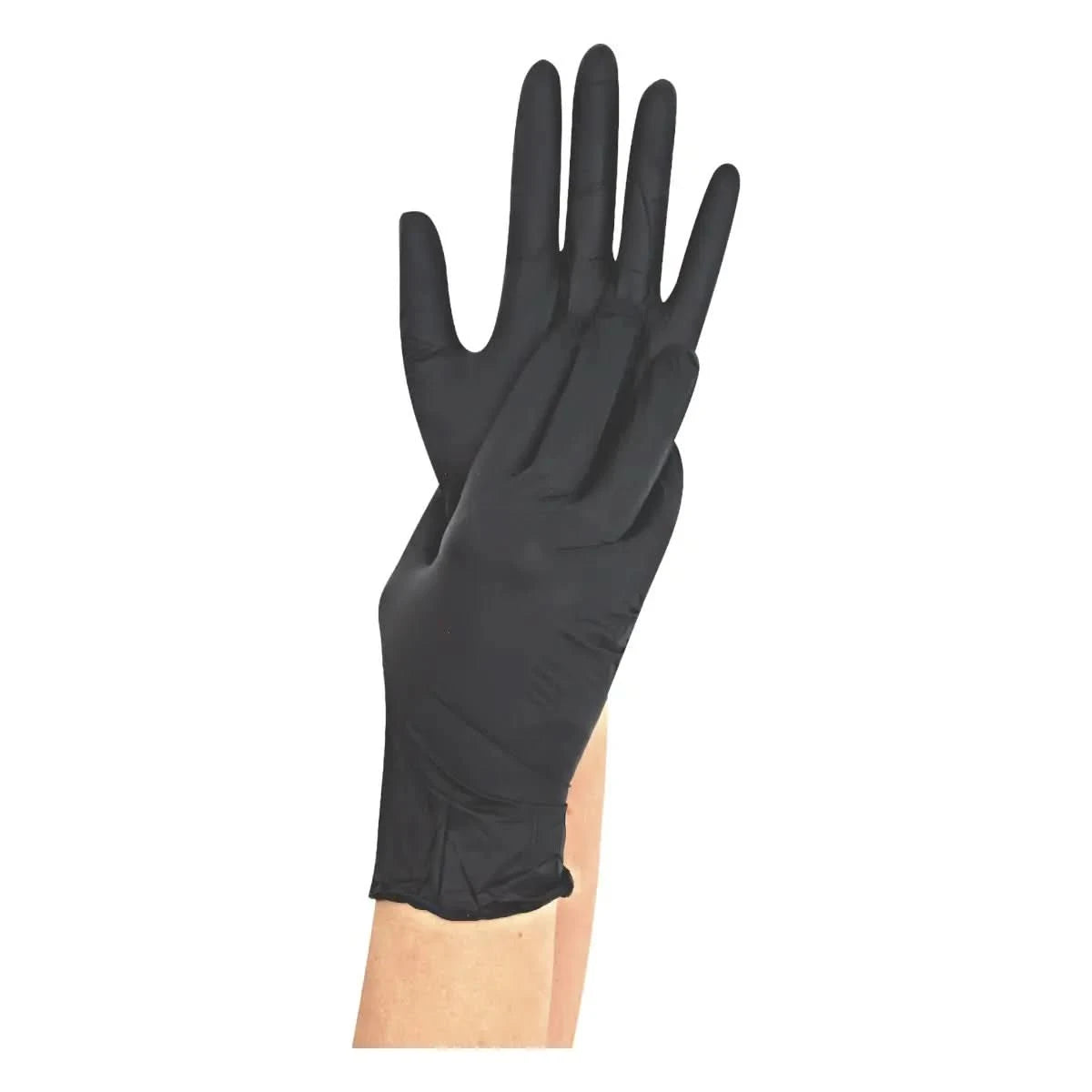 Hände mit Hygonorm "Safe Fit" Nitril-Handschuhe Schwarz 200 Stück von Franz Mensch als Hygieneartikel und Reinigungsbedarf.