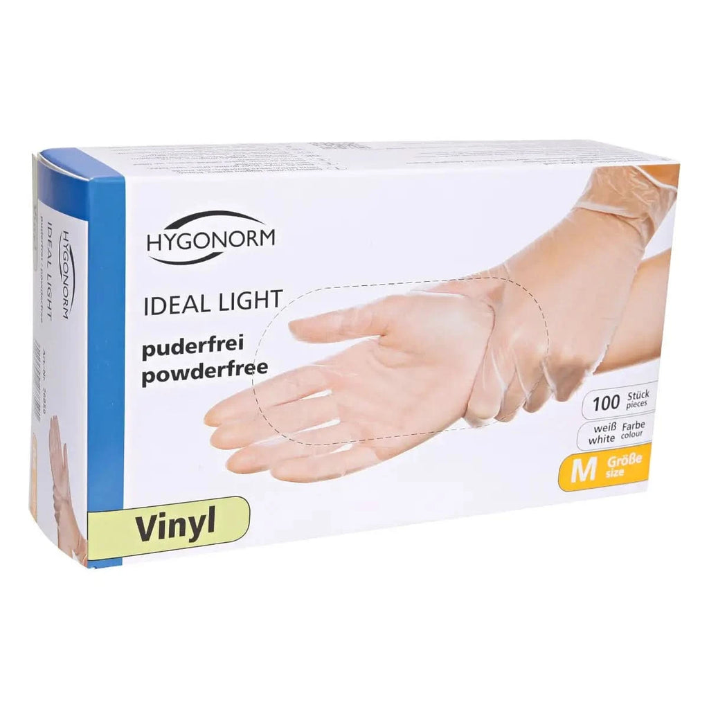 Weiß puderfreie vinylhandschuhe aus vinyl in hygonorm ideal light verpackung 100 stück
