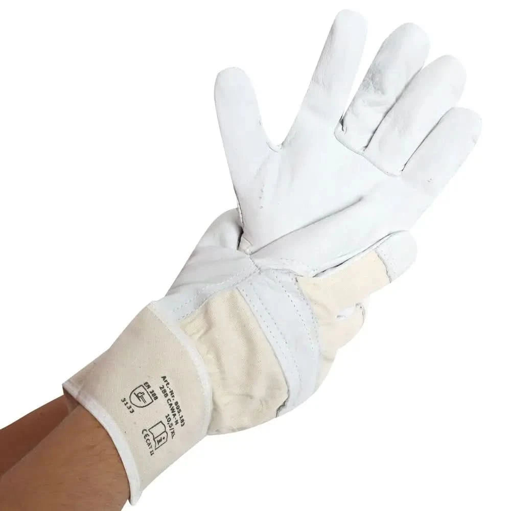 Weißer hygostar arbeitshandschuh strong aus rindvollleder mit verstärkter handfläche und fingerpartien in xl