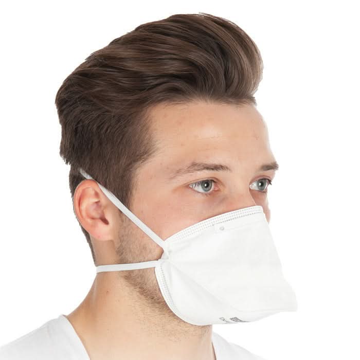 Weißes hygoStar atemschutzmaske ffp2 mit elastischen ohrschlaufen und horizontaler faltung 10 stück