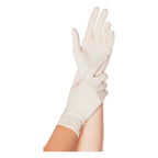 Ein paar weißer hygostar latex-handschuhe skin mit glatter oberfläche und leicht zulaufenden fingern eng an der hand