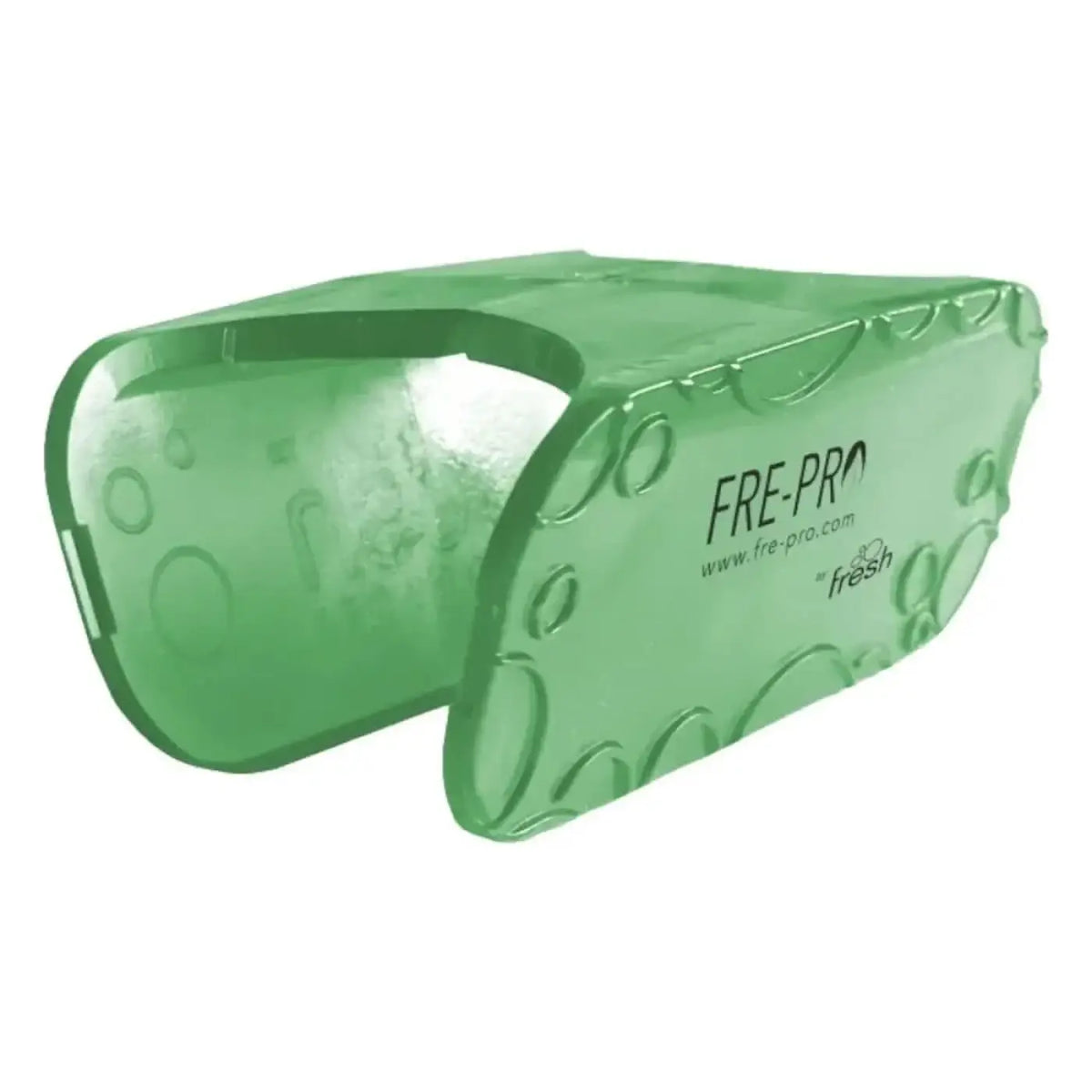 Transluzente grüne plastik fre-pro eispackung mit reliefblasenmuster und frepro-logo für raumduft eco air clip