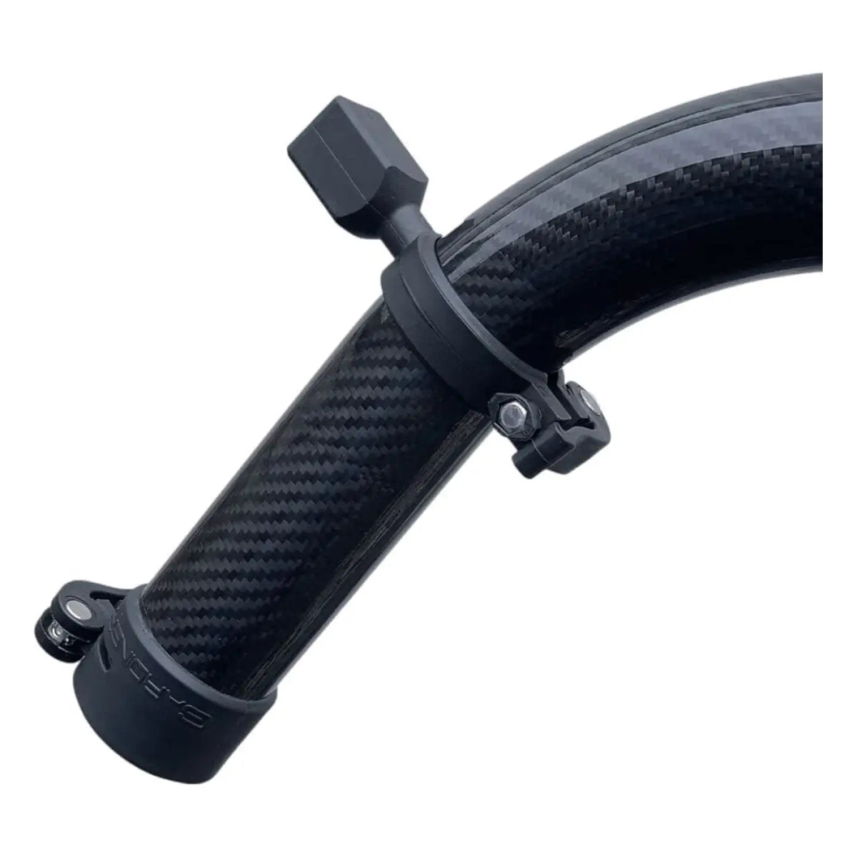 Schwarzer carbonfaser fahrradlenker mit matter oberfläche und integrierter klemmhalterung für gardiner kamera mit quick-loq aufnahme
