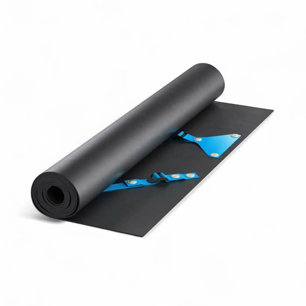 Hermes auffangwanne 3.0 schwarze yogamatte mit blauen riemen für rutschfesten halt und komfort