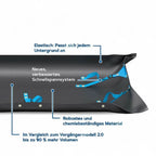 Schwarze hermes auffangwanne 3.0 mit blauen verstellbaren riemen und verstärktem material für bodenschutz
