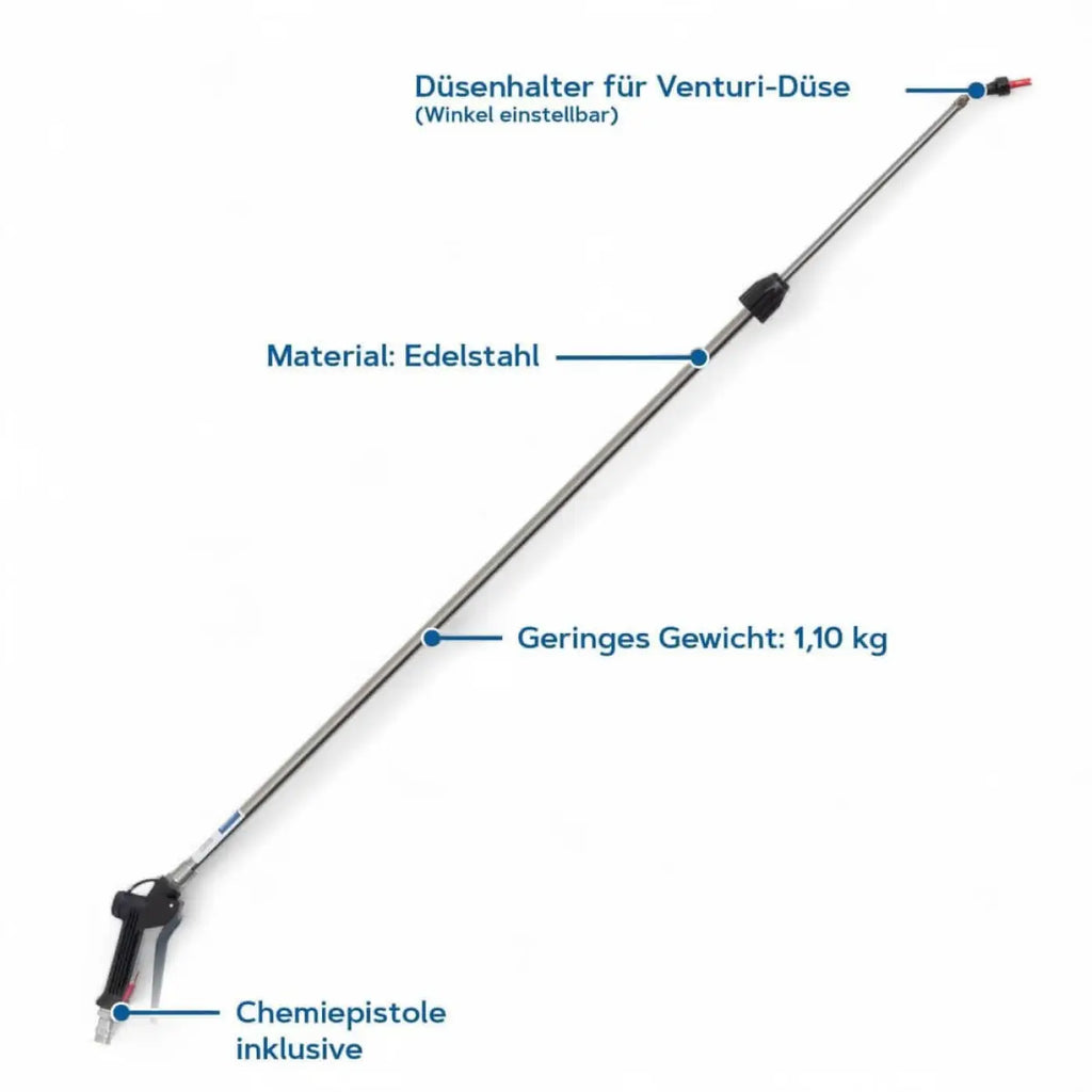 Hermes chemie-teleskoplanze t2 professional spraylanze mit schwarzem ergonomischem griff und silbernem edelstahlrohr