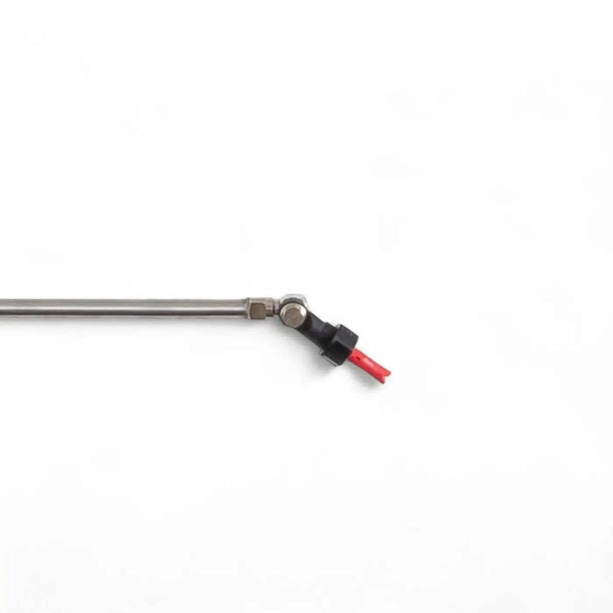 Silver metal spray nozzle with black plastic connector and red wire end for hermes chemie-teleskoplanze t2 professional