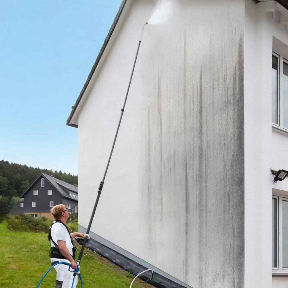 Black und blauer druckwasserreiniger schlauch mit langem ausziehbarem griff für hermes fassadenrein hf1 plus-5 konzentrat 20 liter