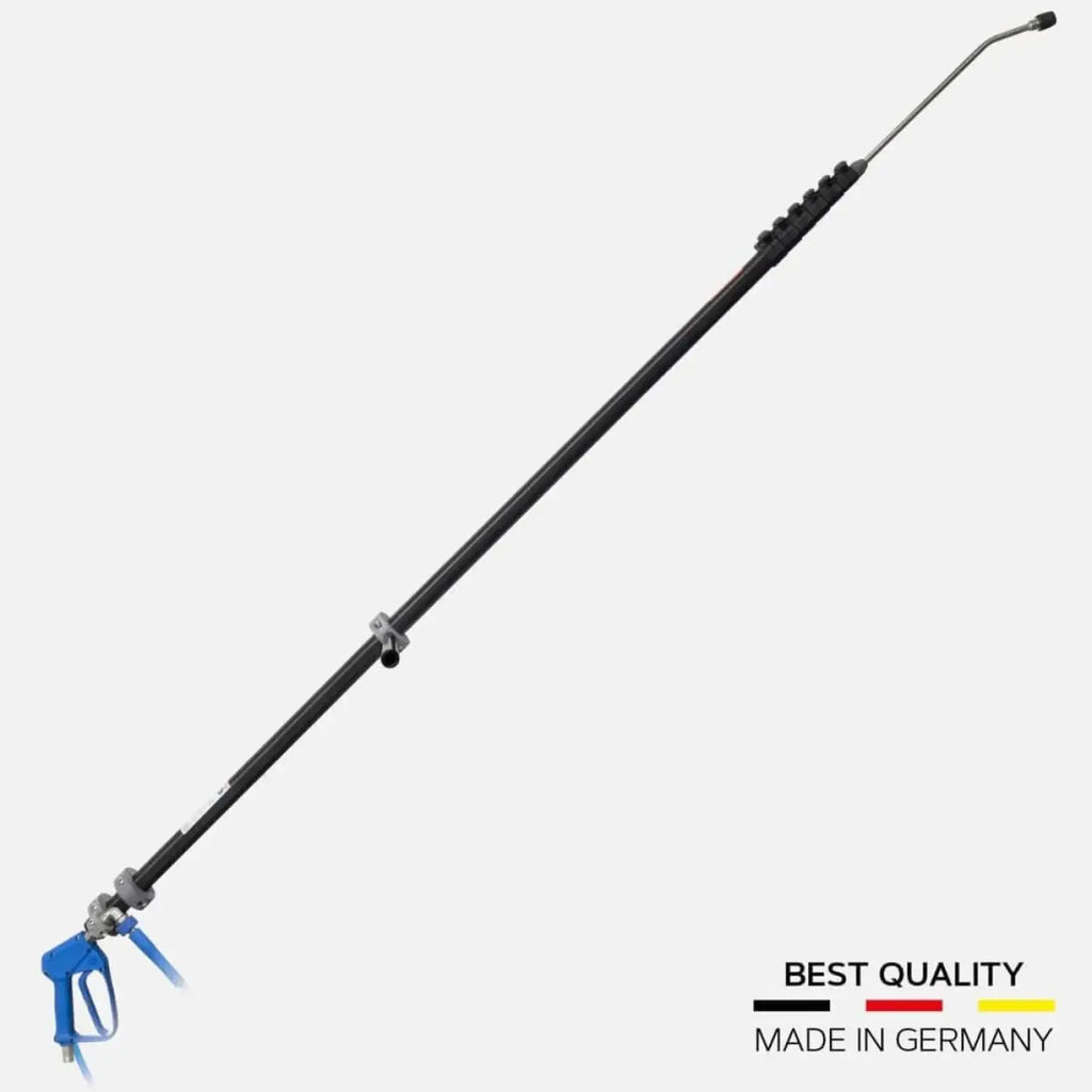 Black extendable pressure washer wand with blue spray gun and silver nozzle for high-pressure cleaning hermes kombilanze ecoline 10 m