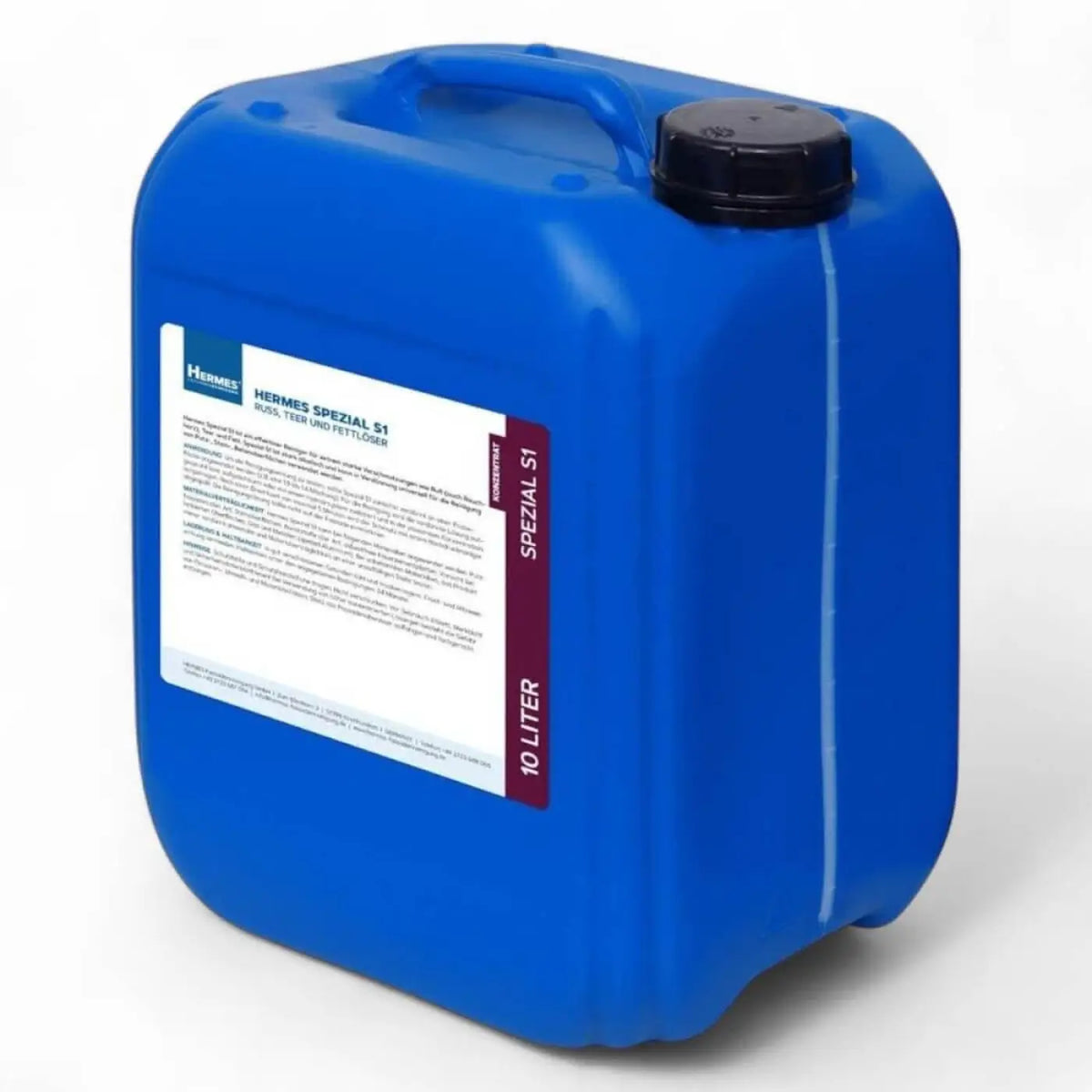 Blauer plastikkanister hermes spezial s1 konzentrat 10 liter mit schwarzem deckel und weißem etikett