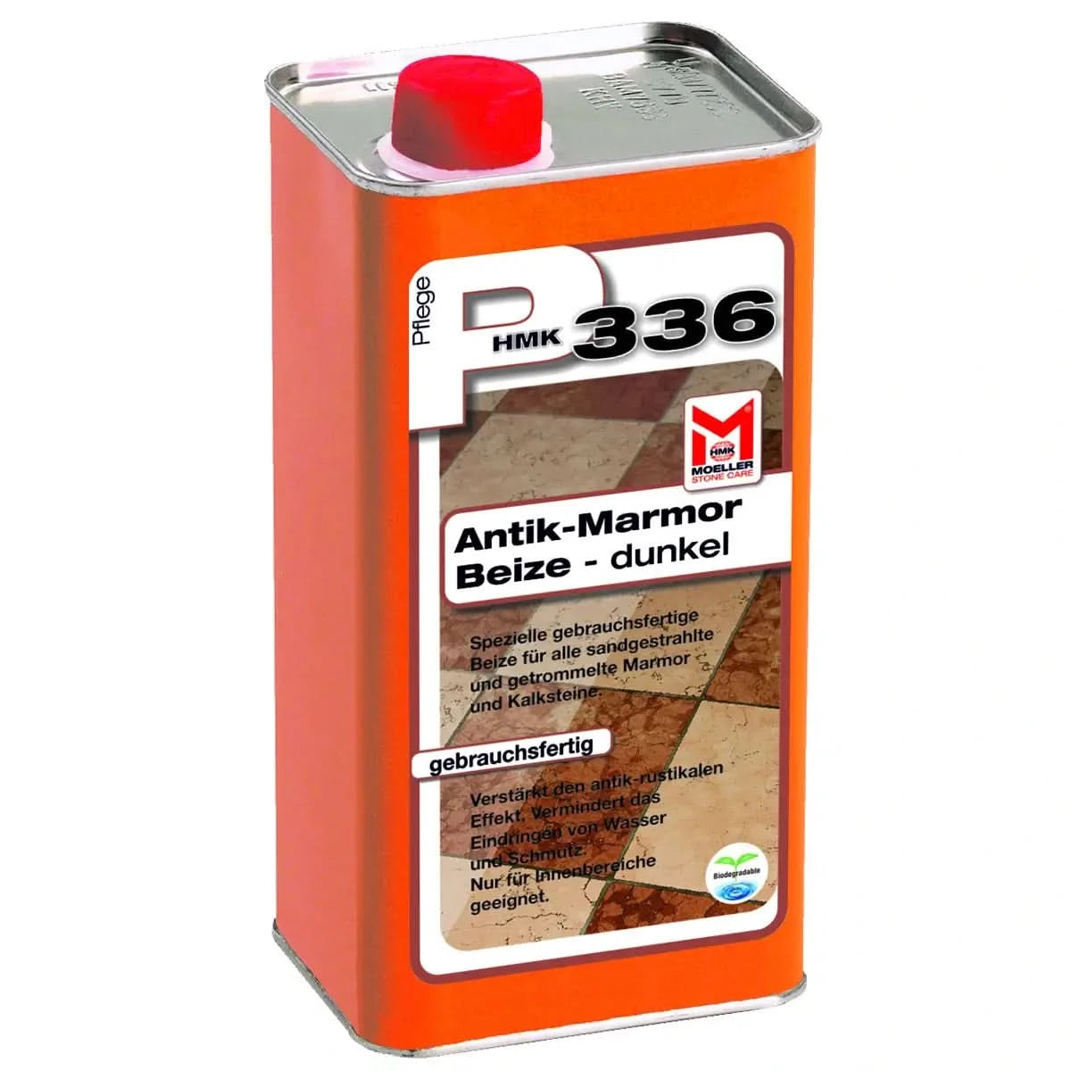 Orangefarbene dose hmk 336 antik-marmorbeize dunkel von möller zur marmorpflege und antiquierung